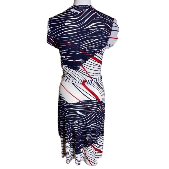 Boston Proper Faux Wrap Dress Red White Blue Size Small - Picture 5 of 9